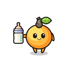 baby orange fruit cartoon character with milk bottle
