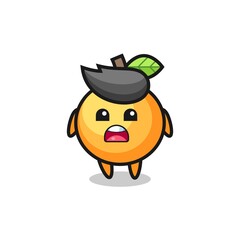 orange fruit illustration with apologizing expression, saying I am sorry