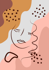 Abstract Woman face one line drawing. Portret minimalistic style. Continuous line.