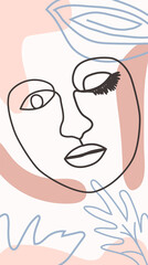Woman's Face Minimal Line Style. Abstract Contemporary collage of geometric shapes in a modern trendy style.