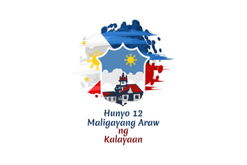 Translation: June 12, Happy Independence Day. National day of Philippines Vector illustration. Suitable for greeting card, poster and banner.Print