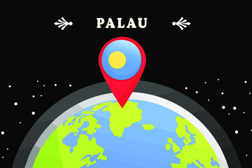 Palau Flag in the location mark on the globe