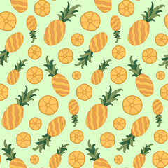 Unique fruit pineapple vector seamless pattern design. Awesome for spring summer vintage fabric, textile, wallpaper, scrapbooking, gift wrap, accessories, and clothing. Surface pattern design.