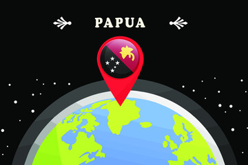 papua new guinea Flag in the location mark on the globe