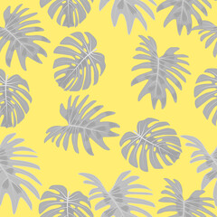 Seamless vector pattern with tropical leaves of palm tree.