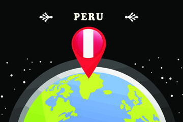 Peru Flag in the location mark on the globe