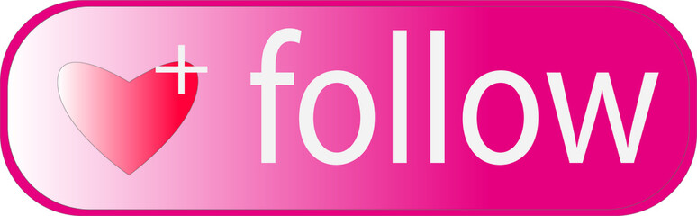 follow button or follow icon with heart and plus symbol with attractive pink color - obrazy, fototapety, plakaty