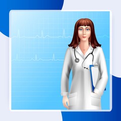 Young pretty female doctor character in uniform with stethoscope vector illustration