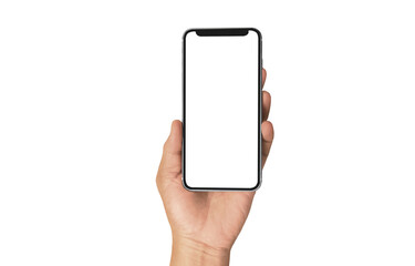 Hand holding smartphone device touching screen