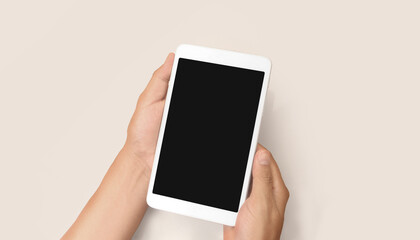 Hands holding tablet touch computer gadget