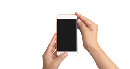 Hand holding smartphone device touching screen