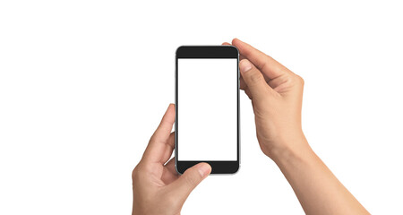 Hand holding smartphone device touching screen