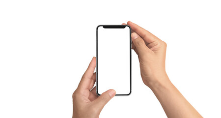 Hand holding smartphone device touching screen