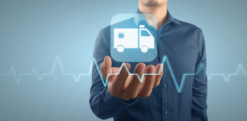 Hand double exposure of healthcare And Medicine concept