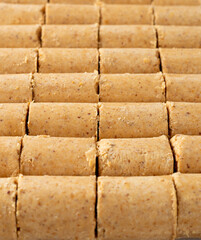 Sweet Brazilian peanut called Paçoca Pattern Background. From June Celebration