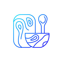 Wooden tableware gradient linear vector icon. Food preparation tools. Accessories used for cooking food. Thin line color symbols. Modern style pictogram. Vector isolated outline drawing