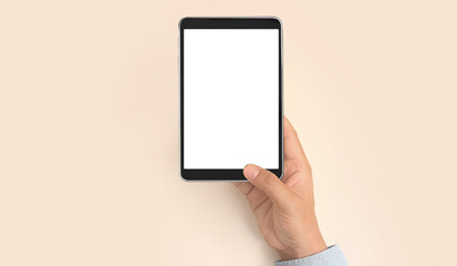 Hands holding tablet touch computer gadget