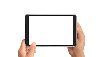 Obraz na płótnie Canvas Hands holding tablet touch computer gadget