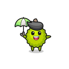 cute durian illustration holding an umbrella