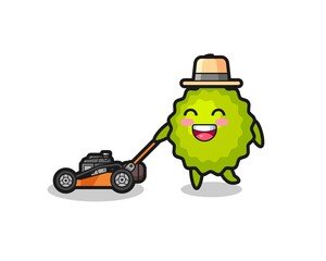 illustration of the durian character using lawn mower