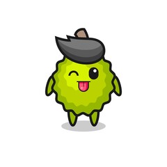 cute durian character in sweet expression while sticking out her tongue