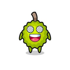 cute durian character with hypnotized eyes