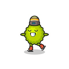 durian cartoon as an ice skating player doing perform