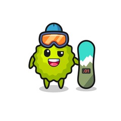 Illustration of durian character with snowboarding style