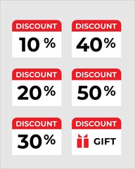 Set of vector stickers of discounts for goods. Discount stickers on a red background with black percent numbers