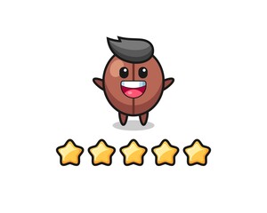 the illustration of customer best rating, coffee bean cute character with 5 stars