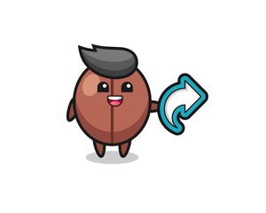 cute coffee bean hold social media share symbol