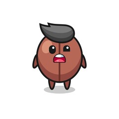 the shocked face of the cute coffee bean mascot