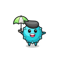 cute virus illustration holding an umbrella