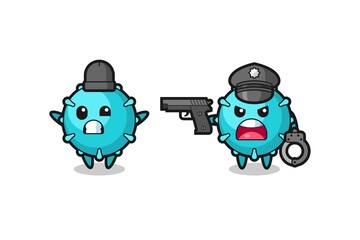 Fototapeta premium illustration of virus robber with hands up pose caught by police