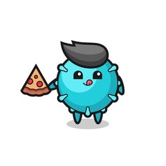 cute virus cartoon eating pizza