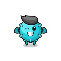 the muscular virus character is posing showing his muscles