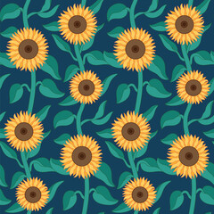 Unique sunflower vector seamless pattern design. Awesome for spring summer vintage fabric, textile, wallpaper, scrapbooking, gift wrap, accessories, and clothing. Surface pattern design.