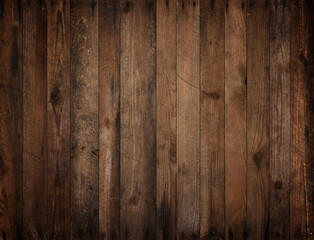 Dark wood texture. Weathered rustic wood background from old planks with rusty nails. - 437254588