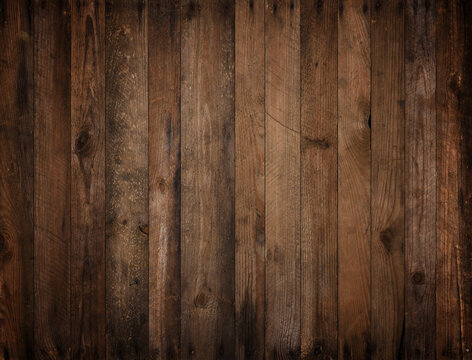 Dark wood texture. Weathered rustic wood background from old planks with rusty nails.