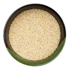 top view of amaranth grains in round bowl isolated