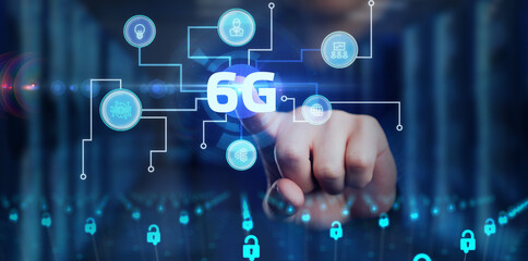 The concept of 6G network, high-speed mobile Internet, new generation networks. Business, modern technology, internet and networking concept