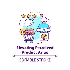Elevating perceived product value concept icon. Strong brand abstract idea thin line illustration. Brand advertising. Product public perception. Vector isolated outline color drawing. Editable stroke