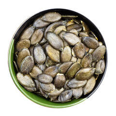 styrian pumpkin hulless seeds in bowl isolated