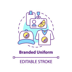 Branded uniform concept icon. Corporate branding material abstract idea thin line illustration. Personalized clothing for employees and staff. Vector isolated outline color drawing. Editable stroke