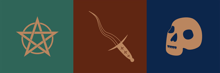 Sacred Witch and Mystical Symbols in featuring hour glass, sun, heart, crystal, hand, moon