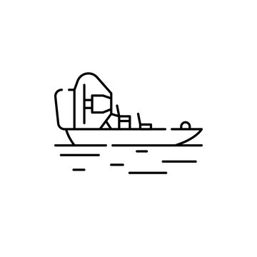 Airboat Line Icon. Isolated Vector Element.