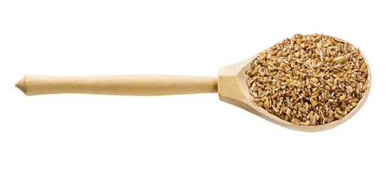 spoon with crushed Emmer farro groats isolated