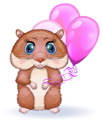 Cute cartoon hamster characters, funny animal muzzle in flower