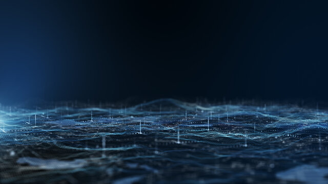 Digital dark blue landscape particle.3D Rendering.