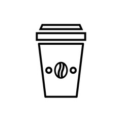 Disposable paper coffee cup to go with violet heat prevention carton with coffee beans black icon. isolated symbol for: illustration, logo, mobile, badge, design, web, dev, ui, ux, gui. Vector EPS 10